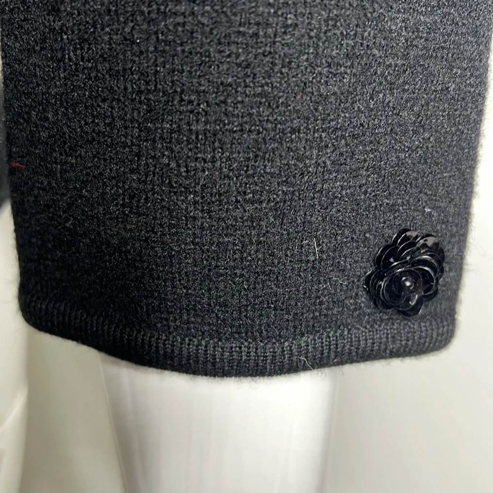 Elevenses Sz S Black Wool Beaded Black Cardigan Sweater Lined Interior